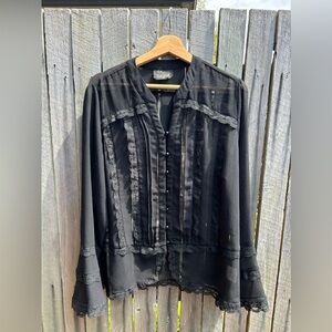 Black sheer lace blouse with a gothic vibe with bell sleeve top